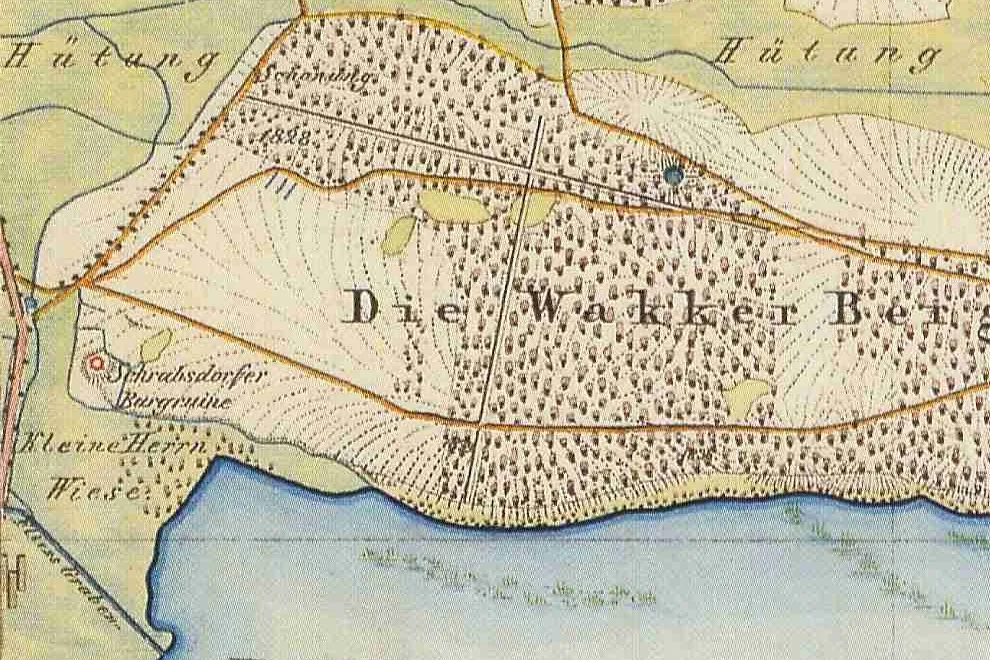 Karte der Burg Schrabsdorf, Teschendorf, Kreis Ruppin, Provinz Brandenburg, 1840