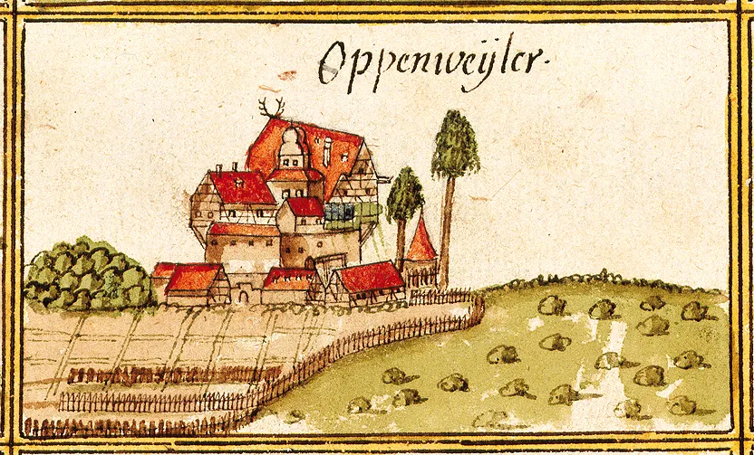 View of Oppenweiler castle from the forest register books created by Andreas Kieser