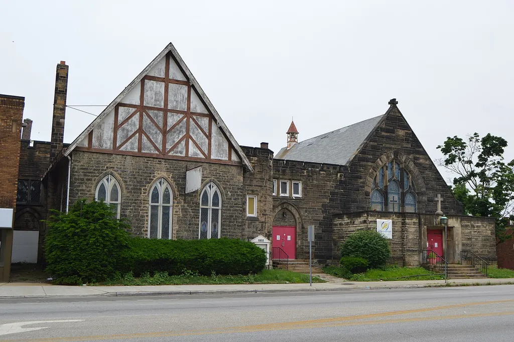 Front of the former St. Paul's Episcopal Church of East Cleveland (now the independent Empowerment Church), located at 15837 Euclid Avenue (U.S. Routes 6/20) in East Cleveland, Ohio, United States. Built in 1846, it is listed on the National Register of Historic Places.