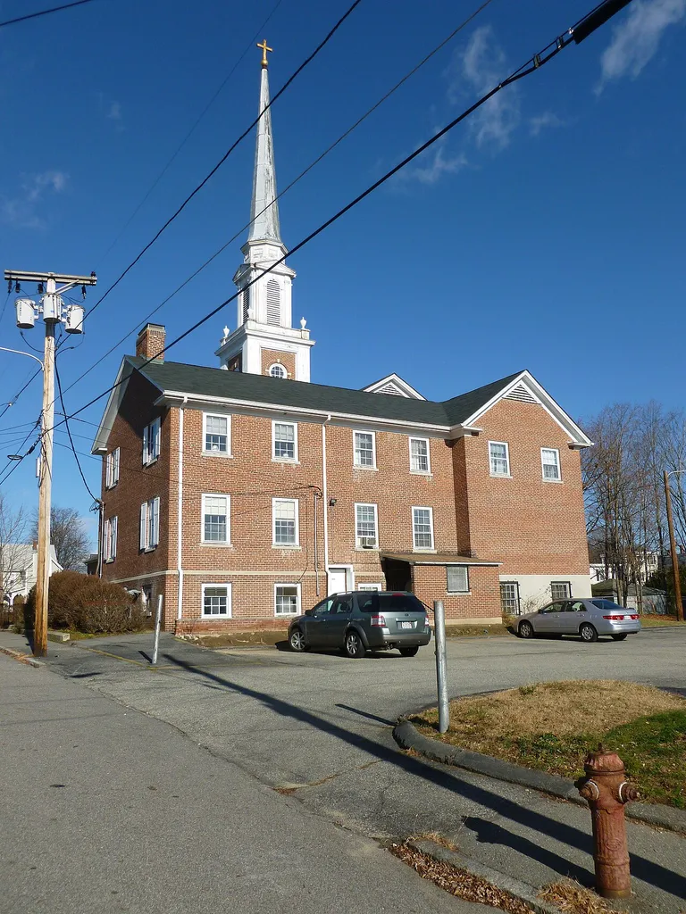 Calvary Baptist Church, located at 60 Hastings Street, Lowell, Massachusetts. West and south sides of building shown.