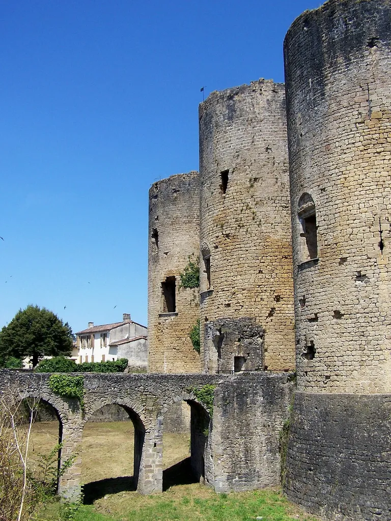 Douves et pont d'entrée du château de Villandraut, Gironde, France