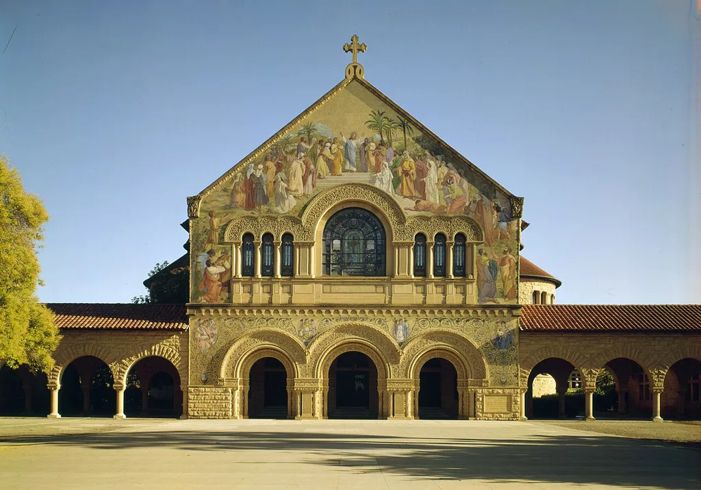 Stanford Memorial Church facade - Stanford University, Stanford, California, USA. Architect Charles A. Coolidge. Historic American Buildings Survey—HABS image.