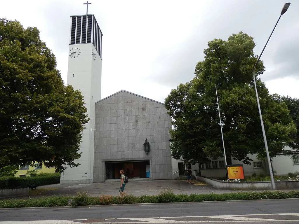 Façade of the Good Shepherd church, in Zug