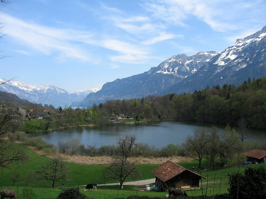 The Burgseeli (=little castle lake) between the villages Ringgenberg and Goldswil in the Bernese Oberland (Canton of Berne / Switzerland).