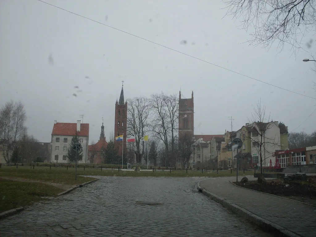Market Square in Pieniężno, Poland
