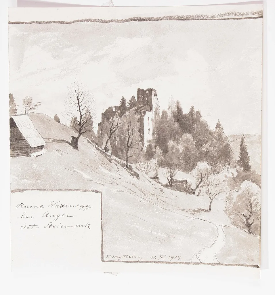 "Ruine Waxenegg bei Anger, Ost-Steiermark", Zeichnung