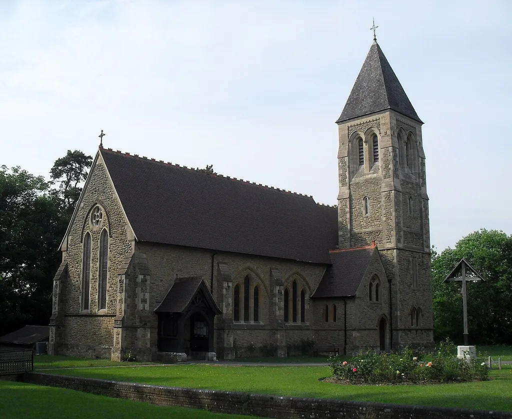 All Saints Church, Crawley Road, Roffey, District of Horsham, West Sussex, England. A large sandstone church built to serve this Victorian suburb of Horsham. It was designed in 1878 by Sir Arthur Blomfield, and is listed at Grade II by English Heritage (IoE Code 490135)