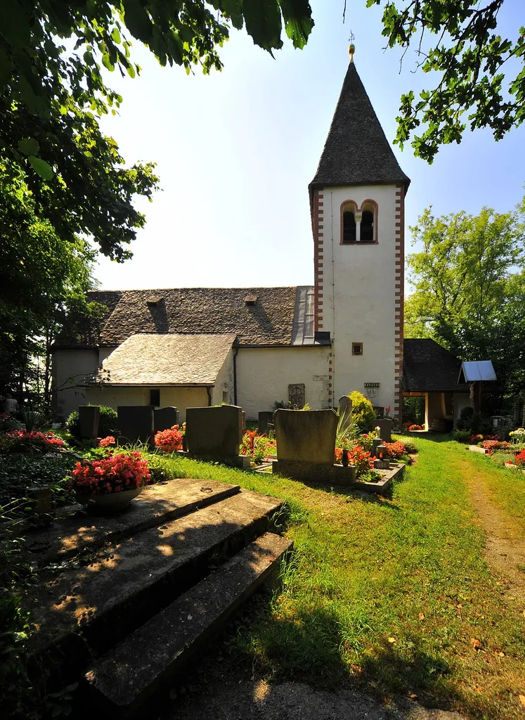North view at the subsidiary church Saint Andreas at Seltenheim with cemetery, 14th district Woelfnitz, municipality Klagenfurt am Wörthersee, Carinthia, Austria, EU