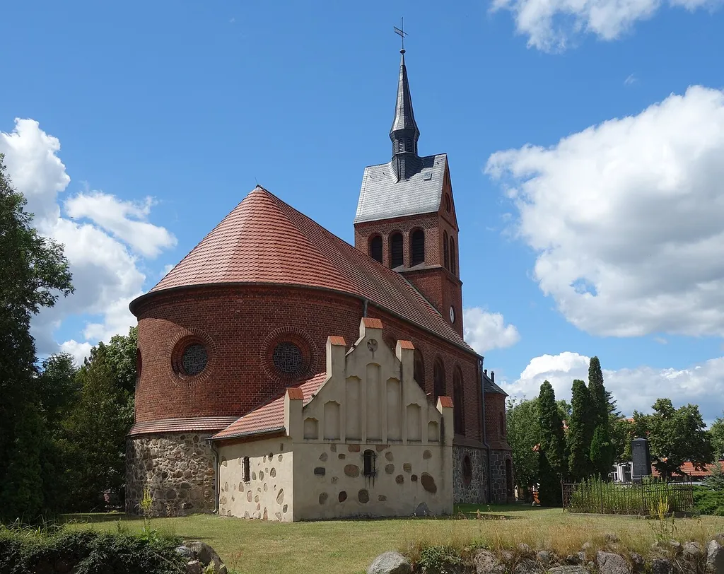 East-north-eastern view of the church in Stolzenhagen , Wandlitz municipality , Barnim district, Brandenburg state, Germany.