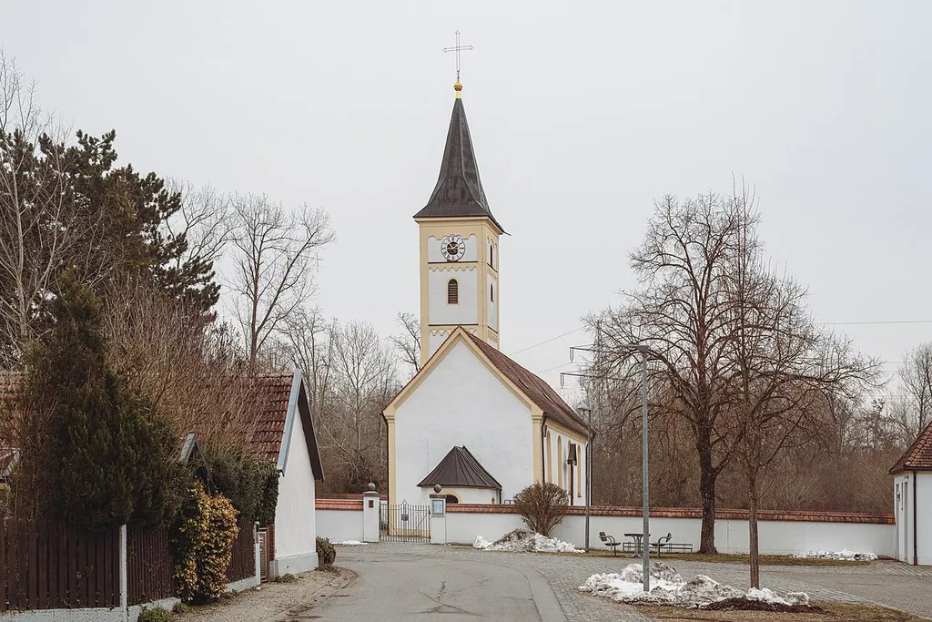 View to the church St. Stephan in Pielweichs.
