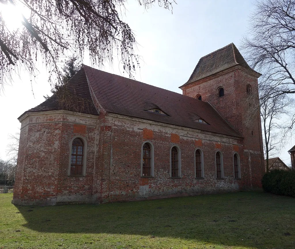 North-eastern view of church in Vieritz, Milower Land municipality, Havelland district, Brandenburg state, Germany.