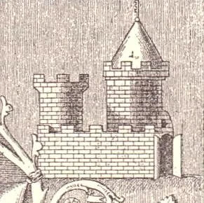 Burg Wiedelah 1363; stilisierte Darstellung auf der Grabplatte des Hildesheimer Bischofs Heinrich III.