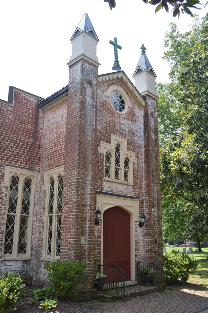 Front of Immanuel Episcopal Church, located on Old Church Road at Old Church in Hanover County, Virginia, United States. Built in 1853, it is listed on the National Register of Historic Places.