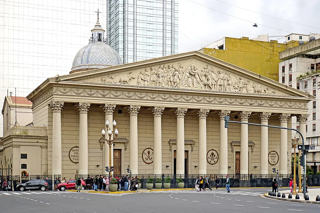 Metropolitan Cathedral - The twelve Neo-Classical columns at the front represent the twelve apostles of Christ, supporting a triangular frontispiece. It is the former church of Pope Francis.