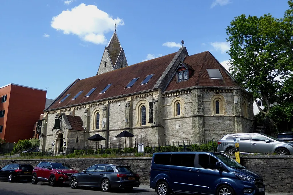 The Church of Saint Peter in Commercial Road, Southampton. When the photograph was taken (May 2019) the building was occupied by a restaurant named the Vestry.