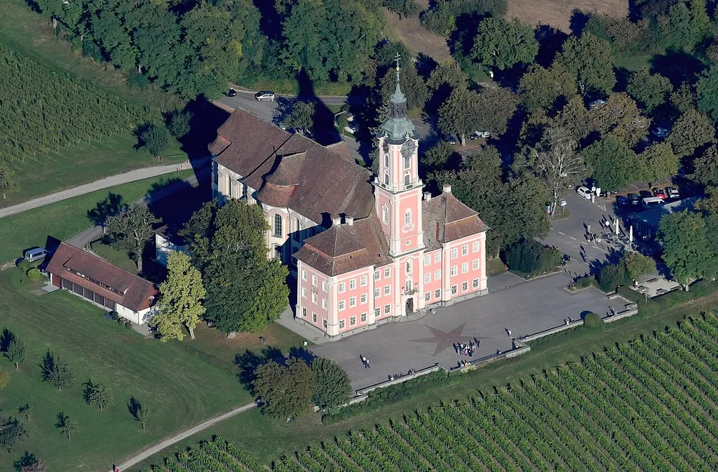 Aerial image of the Wallfahrtskirche Birnau (view from the southwest)