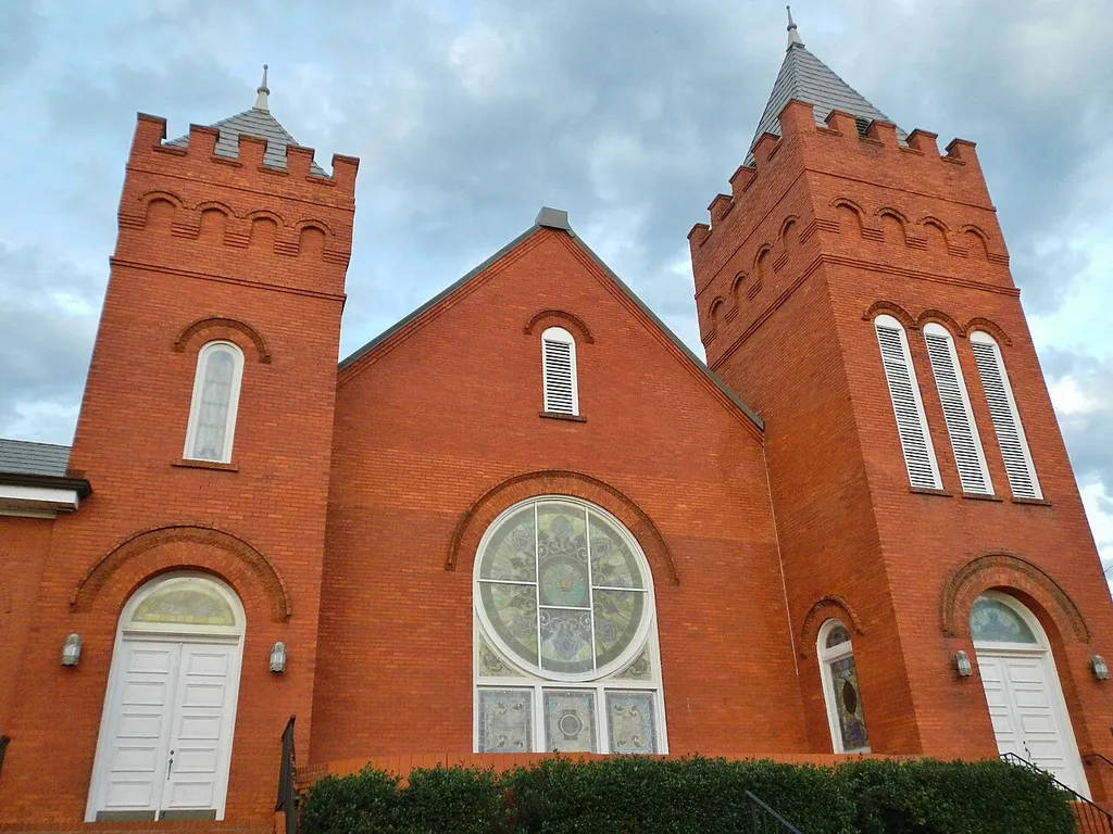 This is a photograph of the Alexander City First Methodist Church (Established in 1872).