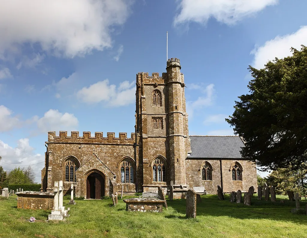 Parish church of St John the Evangelist and All Saints, Kingstone, Somerset, seen from the south. Image stitched from nine separate photographs.