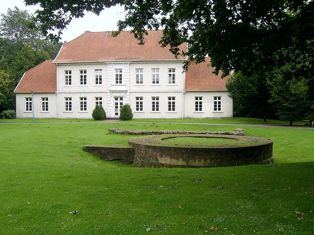 The remains of the old castle of Cloppenburg, Germany - the castle are the rocks in the foreground.