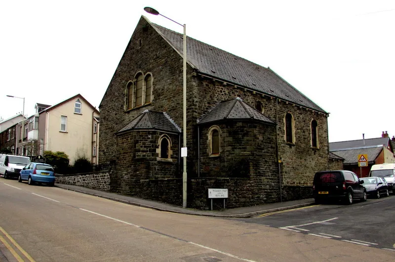 SE corner of St Joseph's Catholic Church, Aberdare. On the corner of Monk Street and Pendarren Street, St Joseph's is part of the RC Parish of Mary Immaculate, together with Our Lady of Lourdes in Mountain Ash and St Therese of Lisieux in Hirwaun.