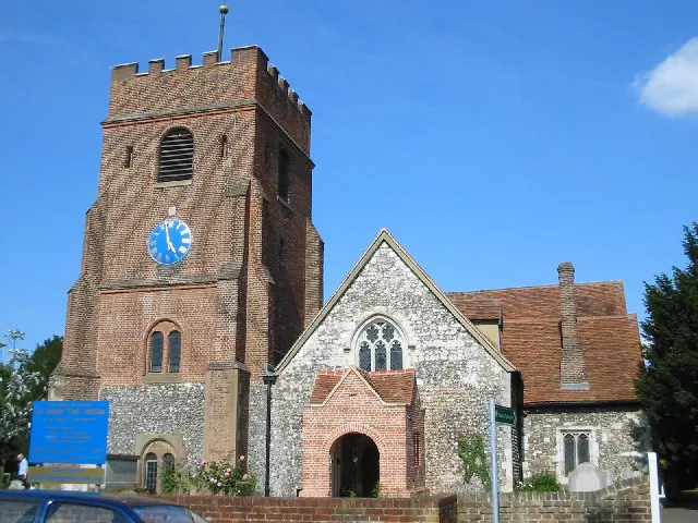 St Mary the Virgin's parish church, Langley, Berkshire seen from the west, showing the tower built in 1609 and west porch added in 1818