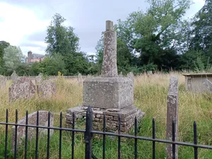 Churchyard cross base at Church of St Cattwg