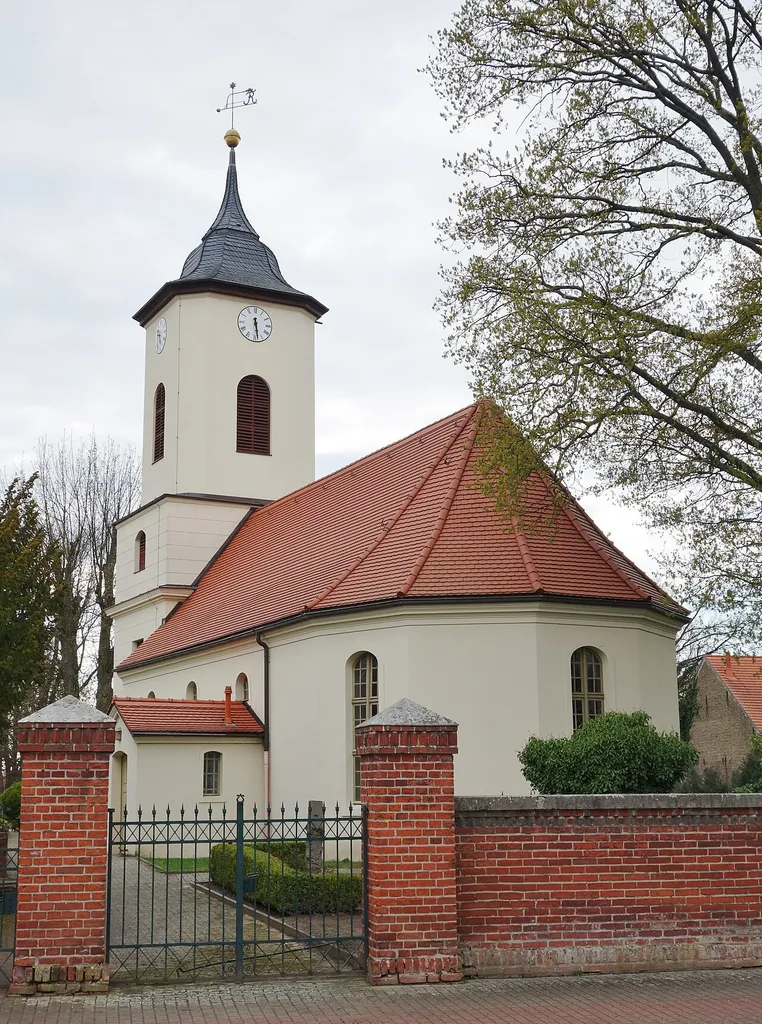 East.south-eastern view of church in Wustermark municipality, Havelland district, Brandenburg state, Germany.