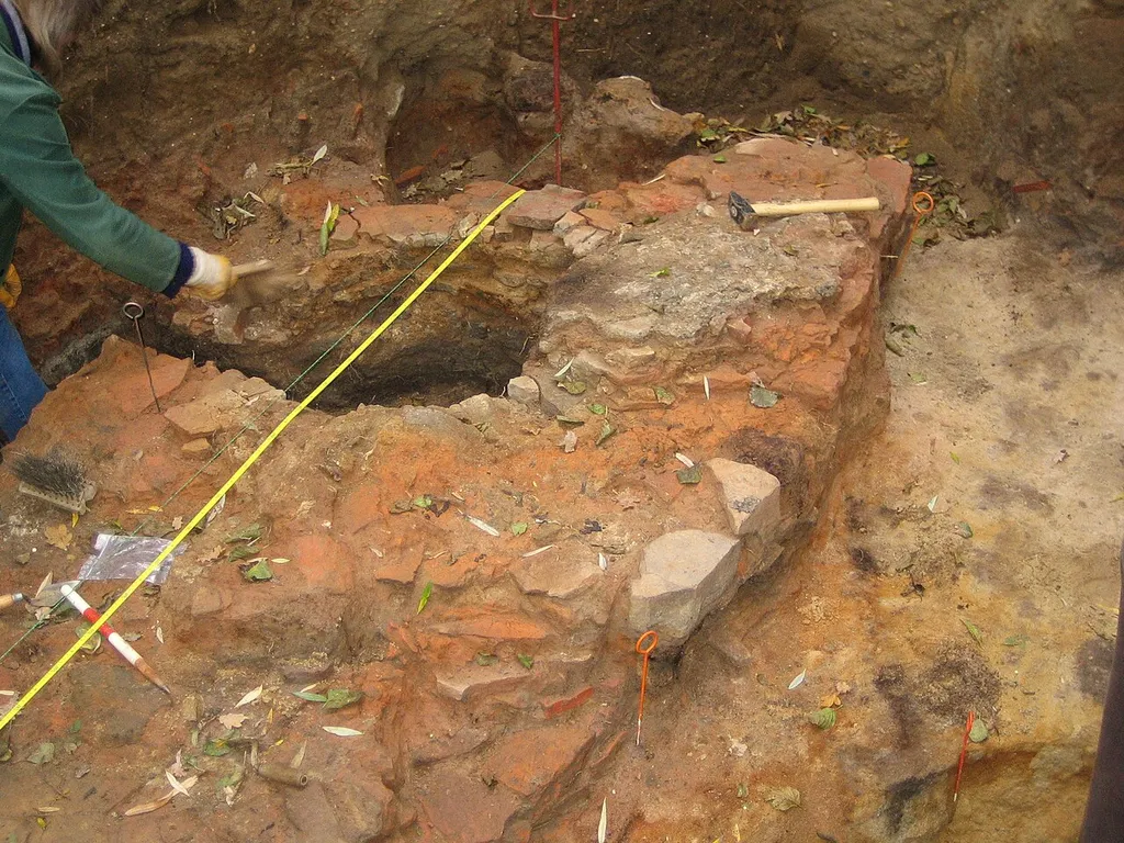 Ruins of a glass oven near Burgus Asperden in Goch (Germany) during archaeological excavation