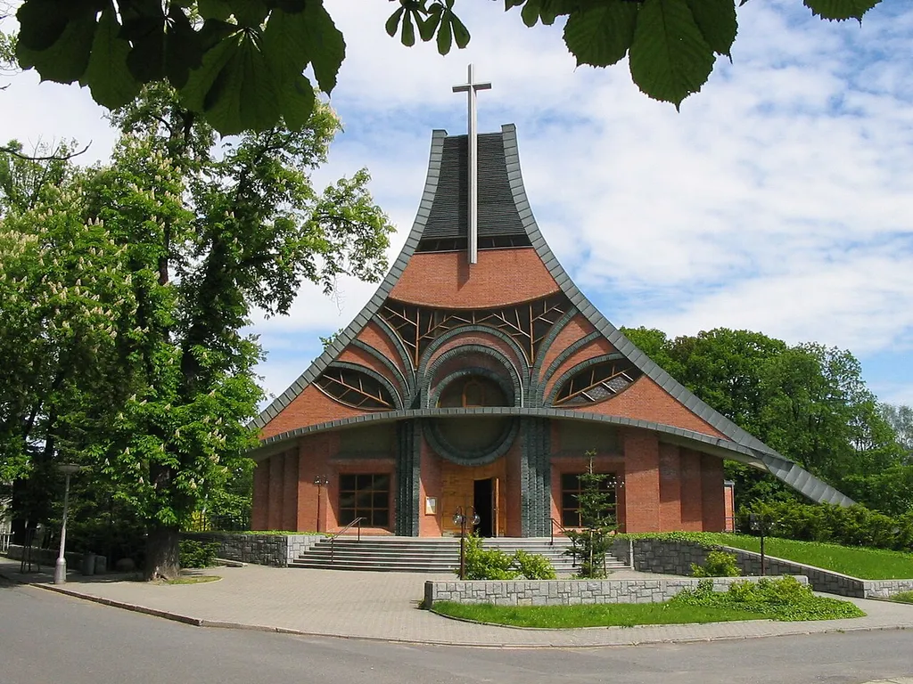 Modern church of Exaltation of the Holy Cross in the Czech Republic in Chuchelná.