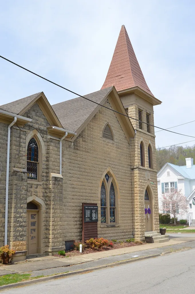 Front of the former First Baptist Church of Paintsville (now the First Church of the Nazarene), located at 421 College Street in Paintsville, Kentucky, United States. Built in 1907, it is listed on the National Register of Historic Places.