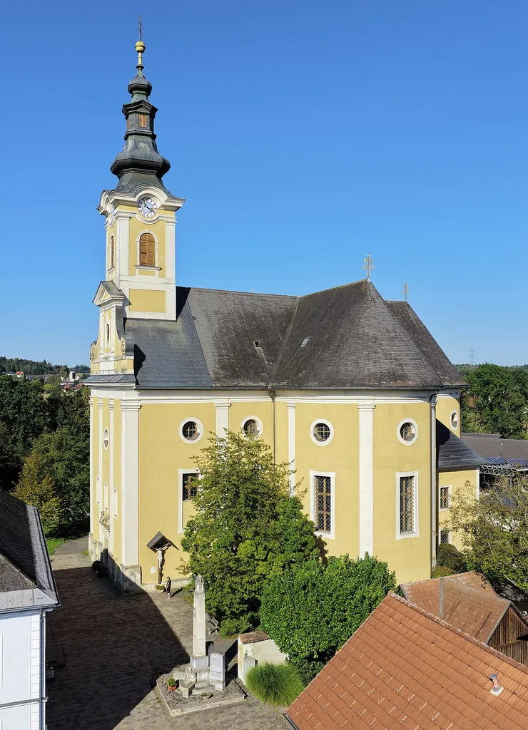 Southwest view of the parish church in Gabersdorf.