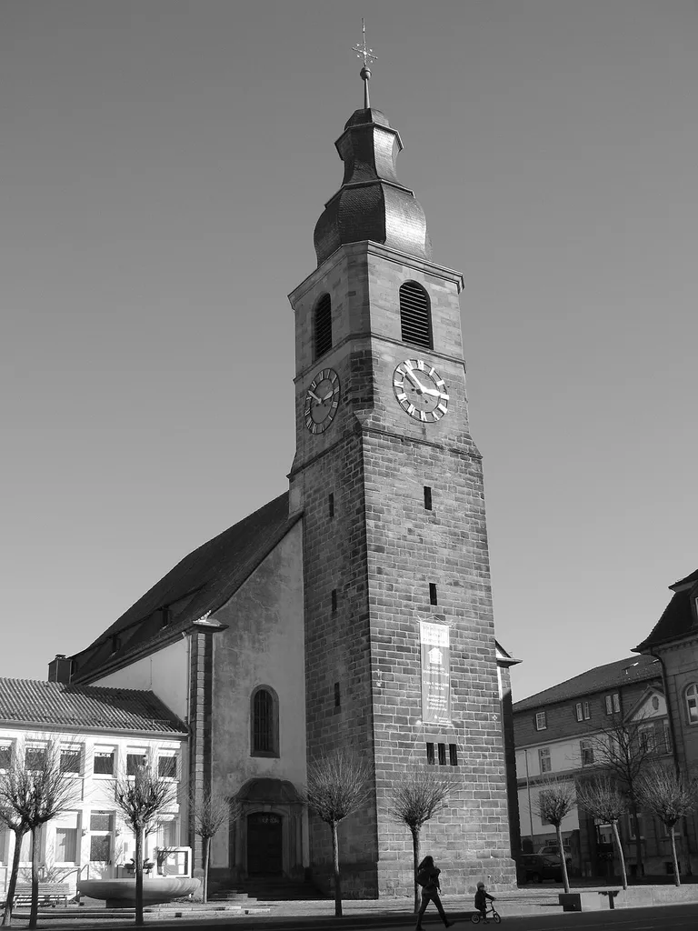 The picture shows Johanneskirche in Pirmasens, Germany. It is a clear, sunny day in February 2008.