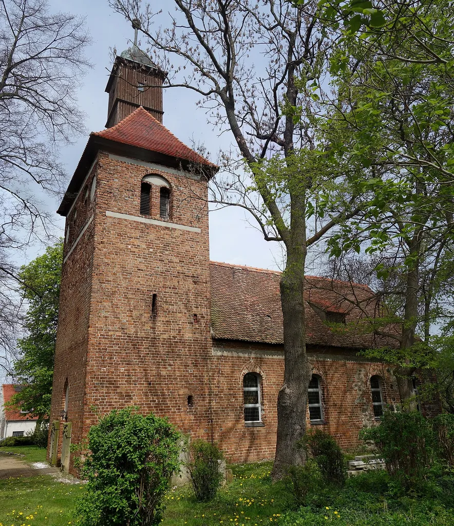 South-south-western view of church in Retzow municipality, Havelland district, Brandenburg state, Germany