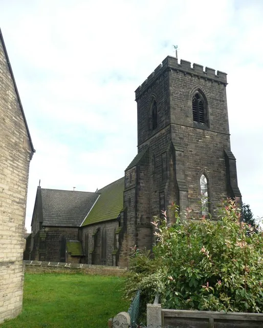 Christ Church from the west, Ossett, near to Ossett, Wakefield, Great Britain. The tower has buttresses, the largest perhaps containing a staircase.