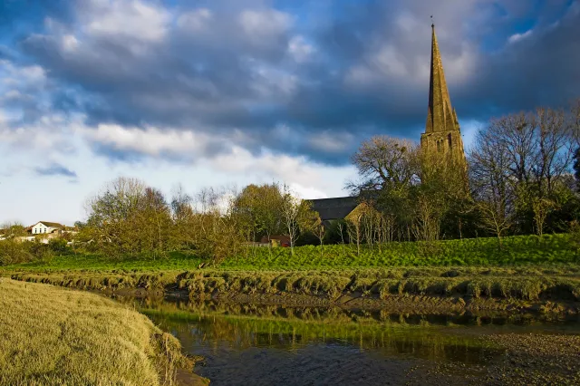 St Mary's Church, Kidwelly. Taken from the old mill across the river from the church.