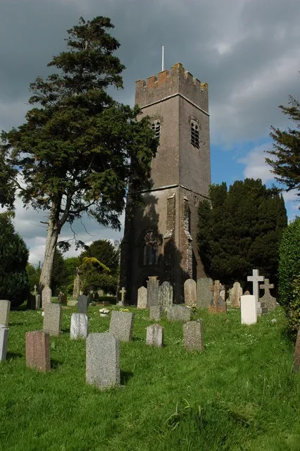 Down St Mary Church The tall narrow church tower of Down St Mary. The church is dedicated to St Mary the Virgin.