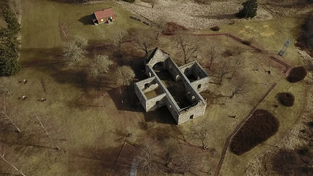 Nes kirkeruin photographed with a drone