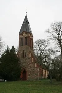 Naturdenkmal Eibe (''Taxus baccata'') Am Westgiebel der Kirche in Dannenwalde in Dannenwalde