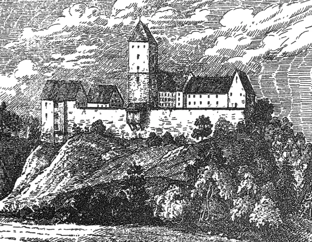 Südansicht von Burg Kemnat, Zeichnung aus dem Jahr 1804