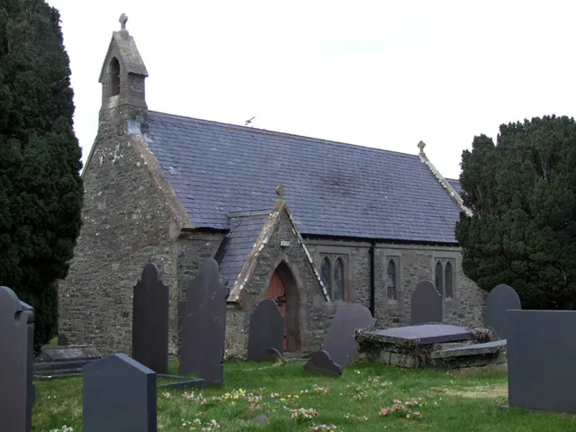 Church at Coedana The church at Coedana alongside the B5111 road