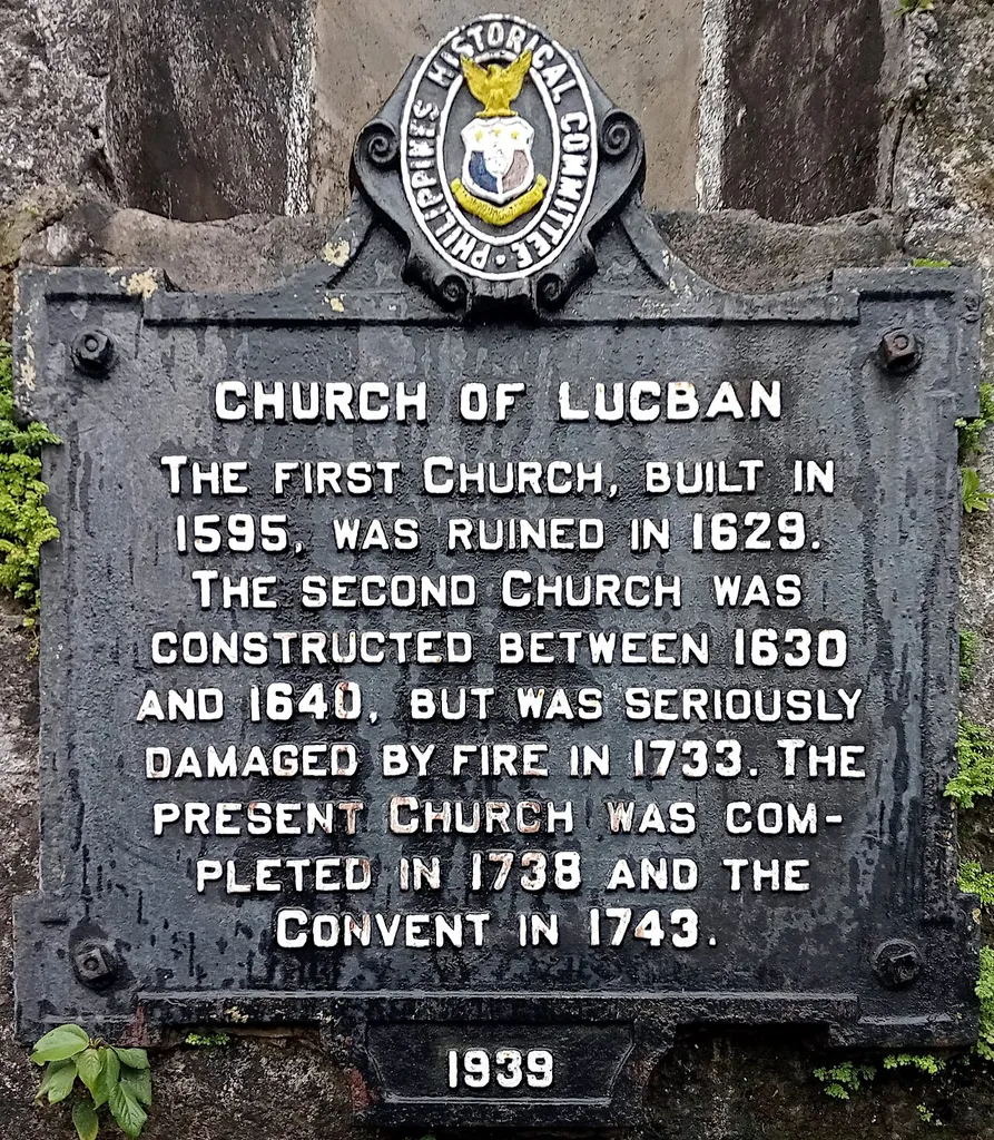 Historical marker created by the Philippines Historical Committee in 1939 to commemorate Lucban Church