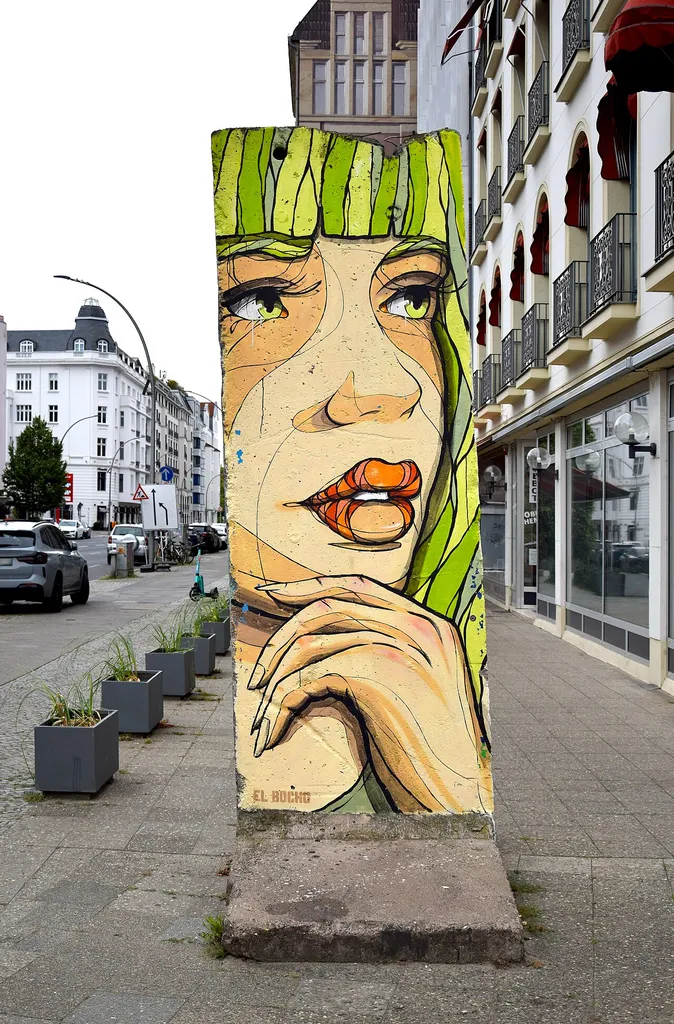 Berlin Wall memorial with mural by El Bocho at Lietzenburger Straße 90 in Berlin-Charlottenburg, Germany