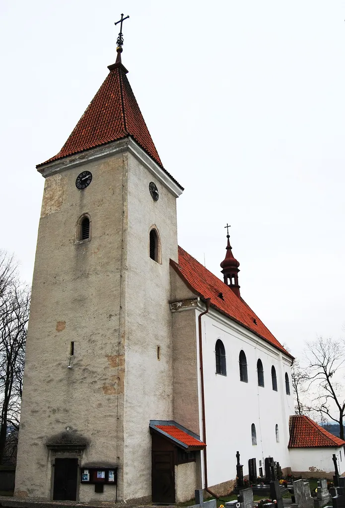 Třebsko village in Příbram District, Czech Republic. Church of the Assumption of the Virgin Mary