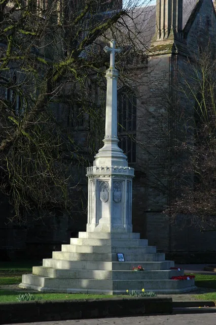 War Memorial, Worcester Cathedral This large war memorial stands in the cathedral grounds beside the busy roundabout linking College Street with Deansway.