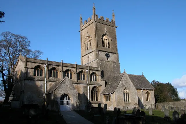 St Michael and All Angels parish church, Withington, Gloucestershire, seen from the southwest