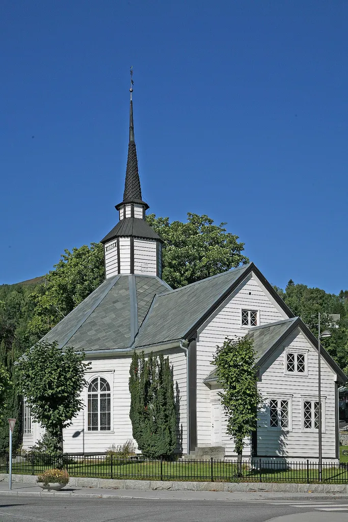 Stranda Church, an octagonal church in Stranda, Møre og Romsdal in Norway. The church was built of wood in 1838.
