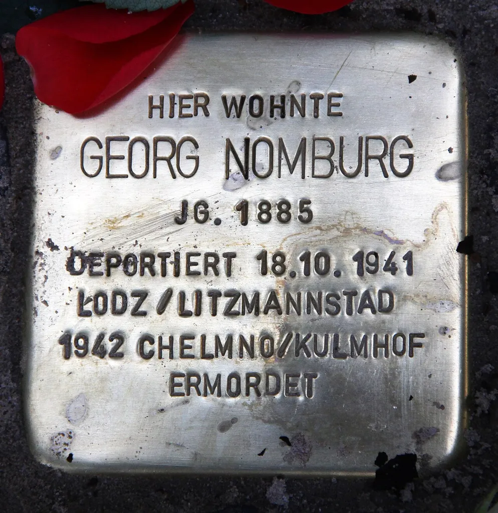 "Stolperstein" (stumbling block), Georg Nomburg, Ludwigkirchstraße 10a, Berlin-Wilmersdorf, Germany