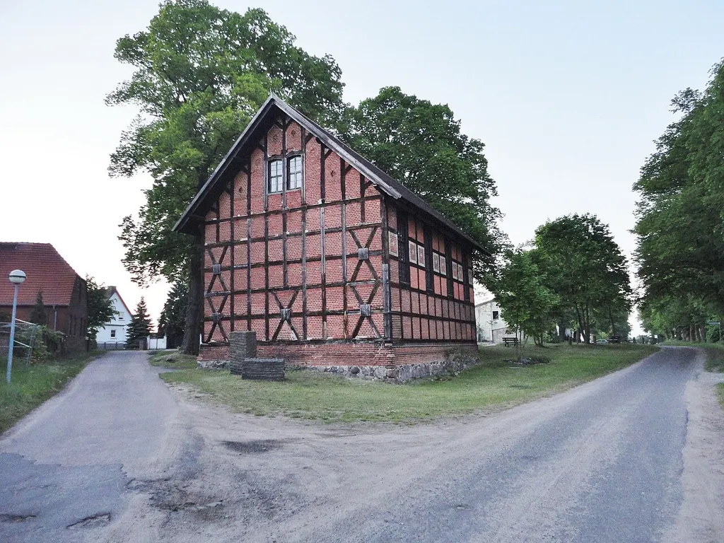 South-western view of former church in Linde, municipality Löwenberger Land, Oberhavel district, Brandenburg state, Germany