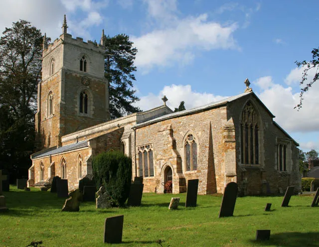 All Saints Church, Knipton. The south side of the church. This clearly shows the unusual design; the building was conceived as a "double church" with a large north aisle, locally known as the Hal Place Aisle. See 999220 for more information.
