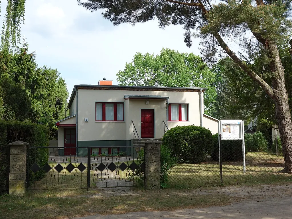 North-western view of New apostolic church in Schildow, Mühlenbecker Land municipality, Oberhavel district, Brandenburg state, Germany